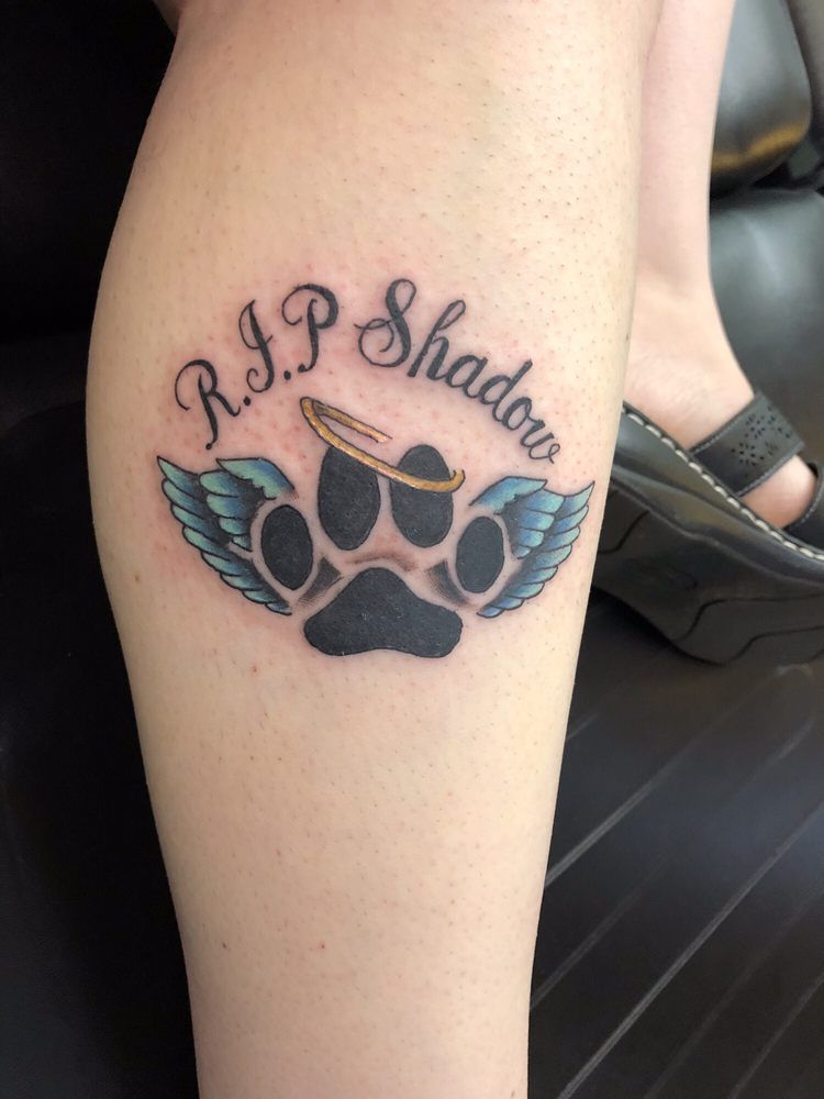RIP Shadow paw and wing memorial tattoo